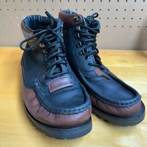 Frye Black and Brown Leather Trekking Lace-Up Boots